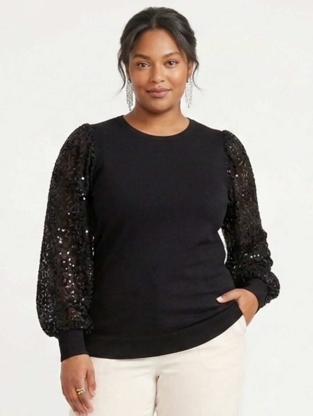 Torrid Knit Sequin Sleeve Top Black   2X - Picture 3 of 12
